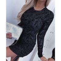 Lucky Life Kadın Uzun Kollu Bisiklet Yaka Yandan Büzgülü Flok Baskı Sandy Elbise