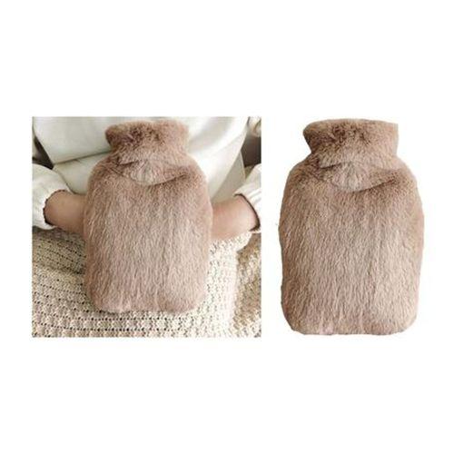 Sıcak Su Torbası Yan Cepli Bej  Peluş Termofor 27X17X2Cm  1 Litre