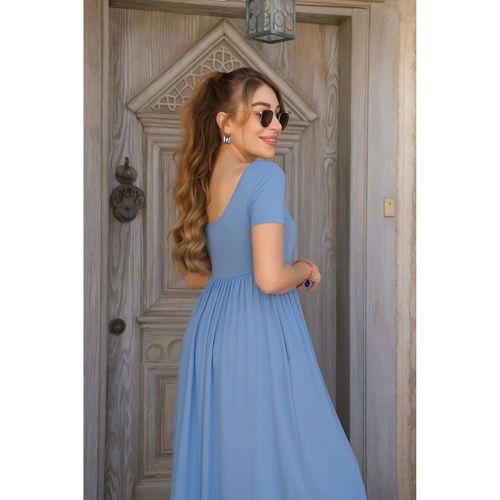 Kadın Kısa Kollu Yuvarlak Yaka önden Yırtmaçlı Cepli Viskon Uzun Elbise