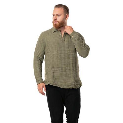 Uzun Kol Double Müslin Erkek Sonbahar ve Kışlık Sweatshirt Haki Hk