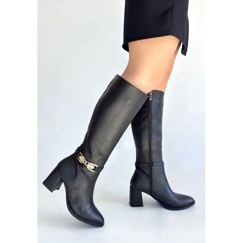 Mooni Siyah Cilt Topuklu Çizme