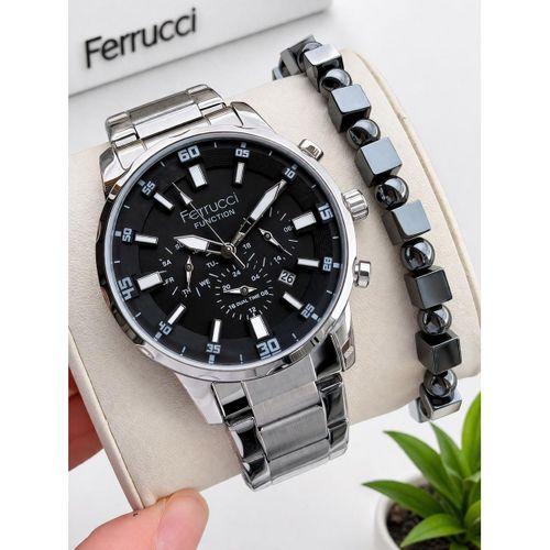 Ferrucci İç Fonksiyonları Aktif 30mt Suya Dayanıklı Çelik Kordon + Bileklik Hediyeli Erkek Kol Saati VS.BLKT.0958