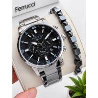 Ferrucci İç Fonksiyonları Aktif 30mt Suya Dayanıklı Çelik Kordon + Bileklik Hediyeli Erkek Kol Saati VS.BLKT.0958