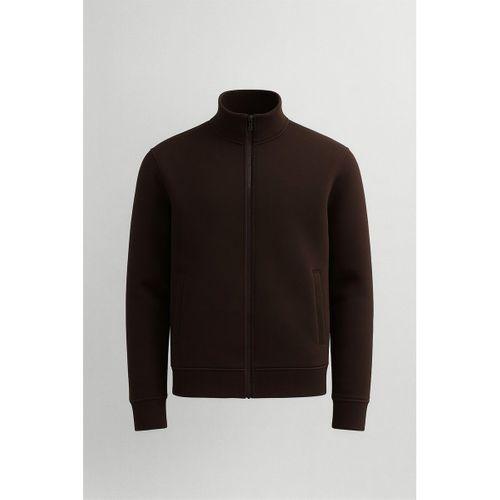 Marcel Regular Fit Fermuarlı Kıstırma Cepli Üç İp Şardonlu Erkek Sweatshirt - Kahve