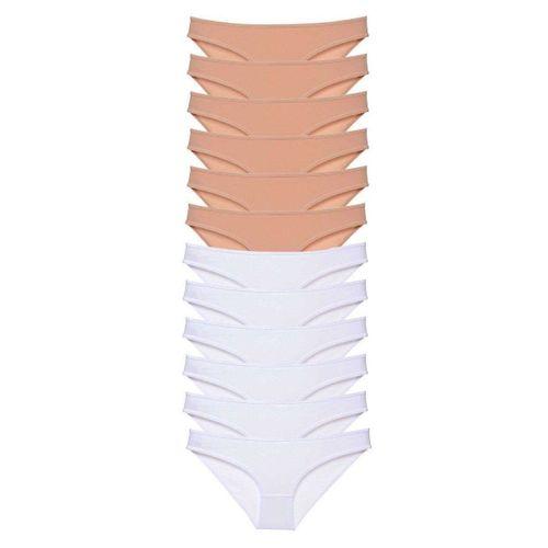 12 Adet Süper Eko Set Likralı Kadın Slip Külot Ten Beyaz