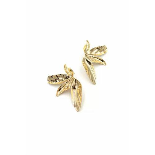 Plaka Yaprak Küpe - Altın