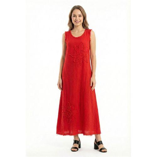 Kolsuz Ferah Bisiklet Yaka Yazlık Otantik Müslin Uzun Elbise Kırmızı Krmz