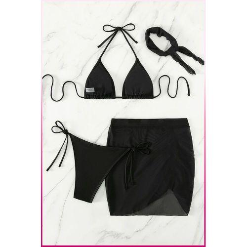 Siyah Askılı Bikini Takımı + Ayarlanabilir Büzgülü Etek – Tatil Stili
