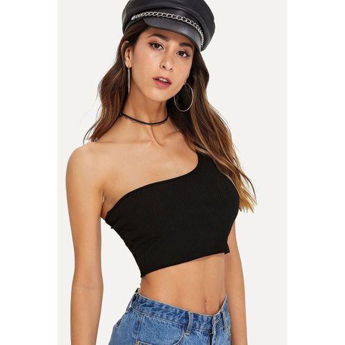 Kadın Siyah Fit Görünümlü Tek Omuz Crop Top Büstiyer