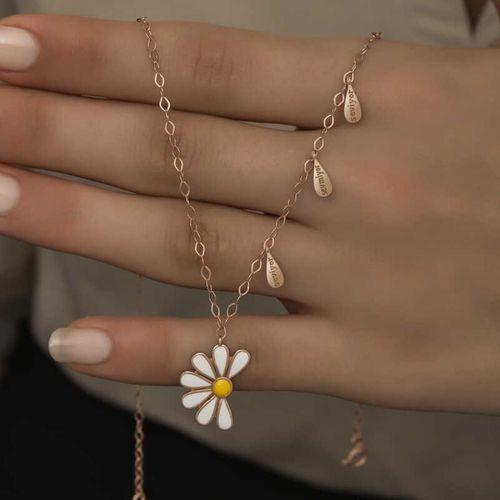 Lucky Life 925 Ayar Gumuss  Rose Papatya Seviyor Sevmiyor Bayan Kolye