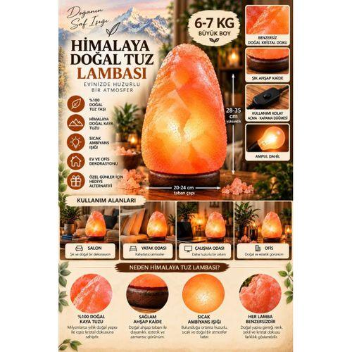 Himalaya 6-7 Kg Doğal Kaya Tuzu Lambası Ahşap Kaideli Dekoratif Ortam Lambası