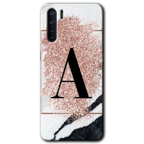 Oppo A91 Kılıf HD Desen Baskılı Arka Kapak + Temperli Cam - Pembe Mermer Desenli A Harfi