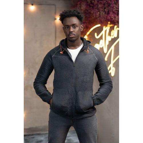 Slimfit Kapşonlu Yan Cepli Fermuarlı Spor Polar Hırka