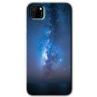 MRCİLETİSİM Huawei Y5P Kılıf HD Desen Baskılı Arka Kapak + Temperli Cam - Samanyolu