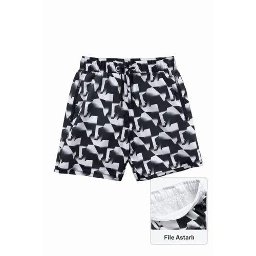 Deniz Şortu Fermuarlı Cepli File Astarlı Hızlı Kuruyan Premium - Siyah