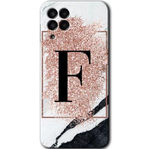 Potkal Hediye Fabrikası Samsung Galaxy M33 HD Baskılı Kılıf + 9D Tam Ekran Koruyucu - Pembe Mermer Desenli F Harfi