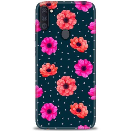 Samsung Galaxy M11 Kılıf HD Baskılı Kılıf - Puantiye ve Çiçekler + Tam Ekran Koruyucu