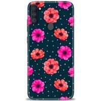 Samsung Galaxy M11 Kılıf HD Baskılı Kılıf - Puantiye ve Çiçekler + Tam Ekran Koruyucu