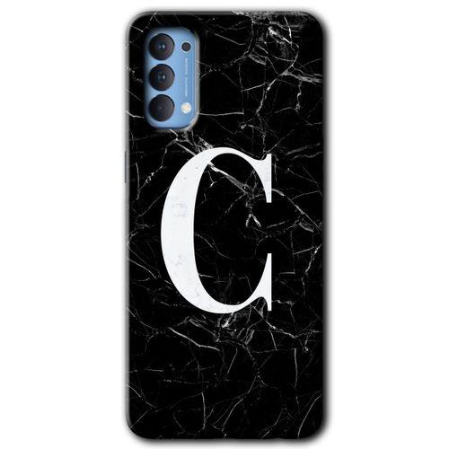 Oppo Reno 4 Kılıf HD Desen Baskılı Arka Kapak - Siyah Mermer Desenli C Harfi