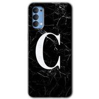 Oppo Reno 4 Kılıf HD Desen Baskılı Arka Kapak - Siyah Mermer Desenli C Harfi