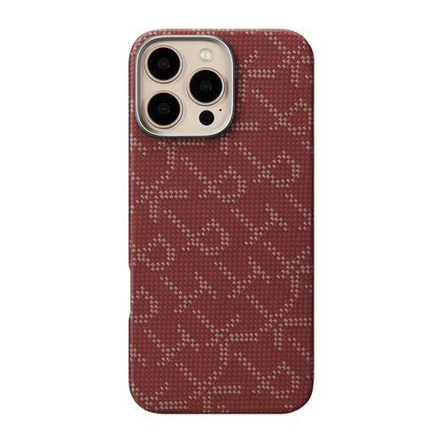 Apple iPhone 16 Pro Max Kılıf M-safe Şarj Özellikli Aramid Karbon Fiber Pitaka Tactile Woven Monogram Serisi Kapak