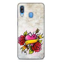 Lopard Samsung Galaxy A40 Uyumlu Kılıf Tattoo's (12) Koruyucu Silikon Gri Pembe