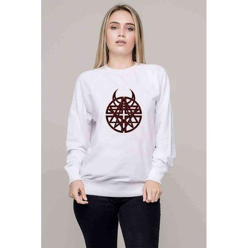Arch Metal Rock Logo Arma Baskılı Beyaz Kadın Sweatshirt