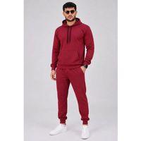 Erkek İki İplik Kapüşonlu Kanguru Cepli Sweatshirt Jogger Pantolon Alt Üst Eşofman Takımı -Bordo