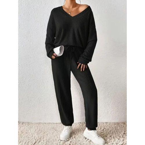 Kadın Uzun Kollu V Yakalı Kaşkorse Bluz Ve Pantolon Ikili Takım