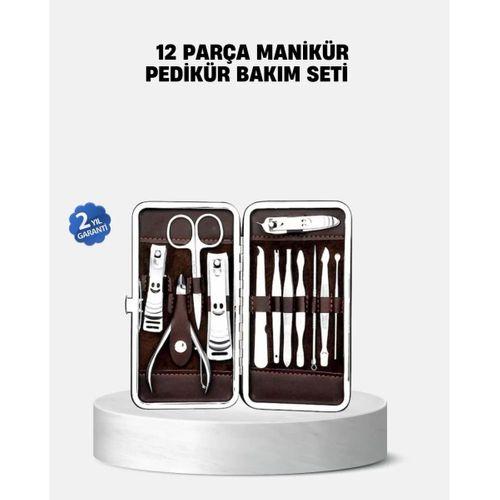 Özel Deri Çantalı 12 Parça Manikür Pedikür Bakım Seti Paslanmaz Çelik