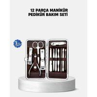 Özel Deri Çantalı 12 Parça Manikür Pedikür Bakım Seti Paslanmaz Çelik
