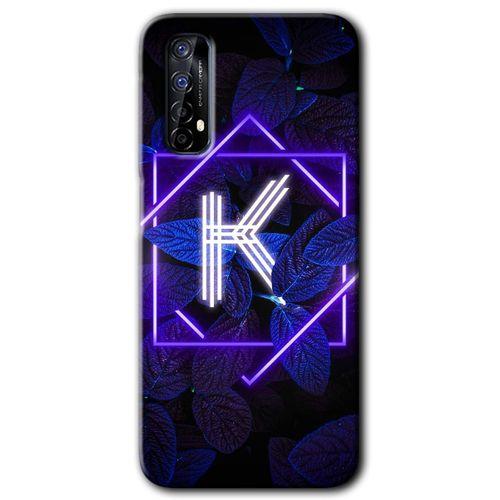 Realme 7 Kılıf HD Desen Baskılı Arka Kapak - Dark Neon Yaprak K Harfi + Kırılmaz Cam