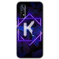 Realme 7 Kılıf HD Desen Baskılı Arka Kapak - Dark Neon Yaprak K Harfi + Kırılmaz Cam