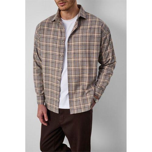 Carol Relaxed Fit Pamuklu Çizgili Flanel Erkek Gömlek - Bej