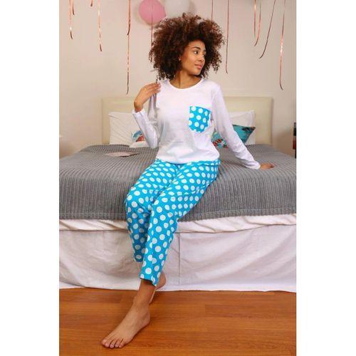 Kadın Uzun Kol Penye Pijama Takım Beyaz