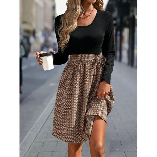 Kadın Uzun Kollu Yuvarlak Yaka üst Viskon Alt Süprem Midi Elbise