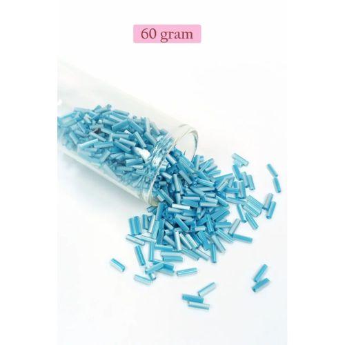Uzun Boru Kesme Boncuk Çap 2mm Uzunluk 10 mm - 60 Gram - Açık Mavi Beyaz - BNC279