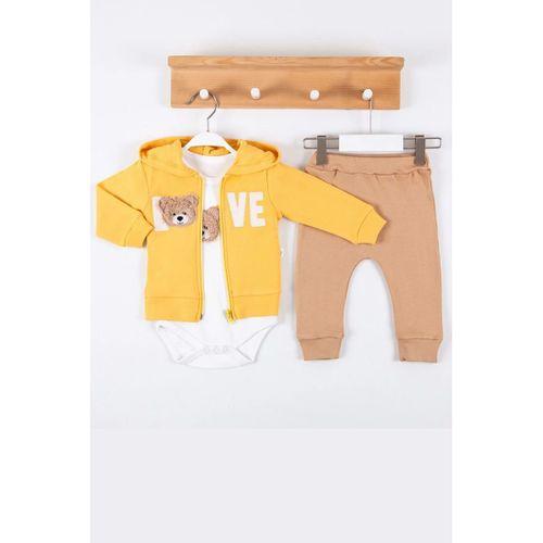 Love Bear Nakışlı % 100 Pamuk Hırkalı 3'lü Erkek Takım