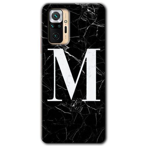 Xiaomi Redmi Note 10 Pro Kılıf Baskılı Kapak - Siyah Mermer Desenli M Harfi + 5D Tam Kaplayan Cam
