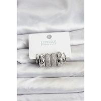 Zirkon Taşlı Pirinç Gümüş Renk Halka Kadın Küpe Seti