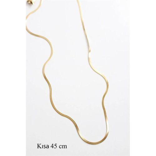 İnce İtalyan Zincir Çelik Kolye (45cm) - Altın