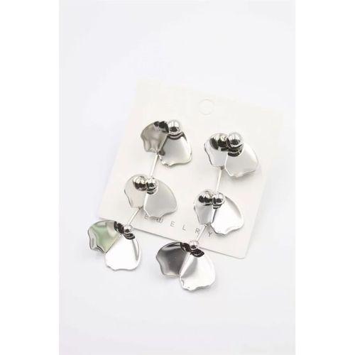 Metal Yaprak Küpe - Gümüş