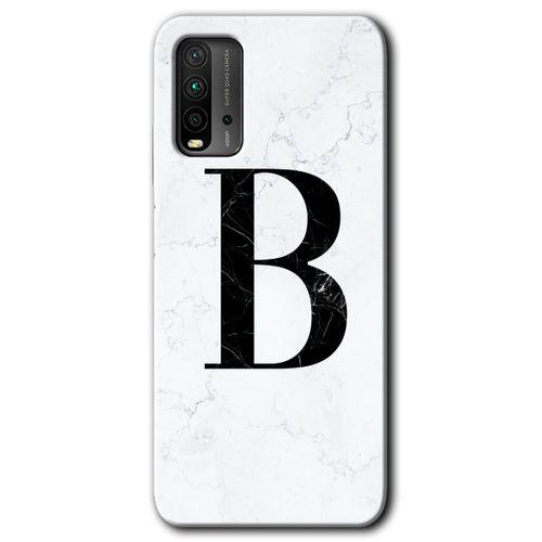 Xiaomi Redmi 9T HD Baskılı Kılıf + 9D Tam Ekran Koruyucu - Beyaz Mermer Desenli B Harfi