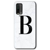 Xiaomi Redmi 9T HD Baskılı Kılıf + 9D Tam Ekran Koruyucu - Beyaz Mermer Desenli B Harfi