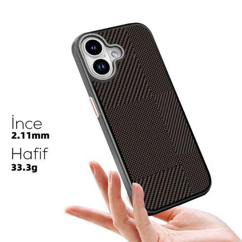 Apple iPhone 16 Kılıf M-safe Şarj Özellikli Karbon Fiber Desenli Mutural Montage Kapak