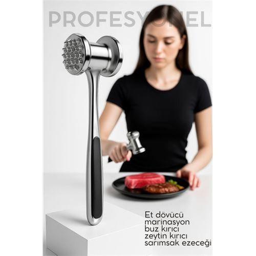 Et Dövücü Tokmağı Profesyonel Paslanmaz Çelik Marinasyon Çekici & Zeytin Kırıcı - 22 cm