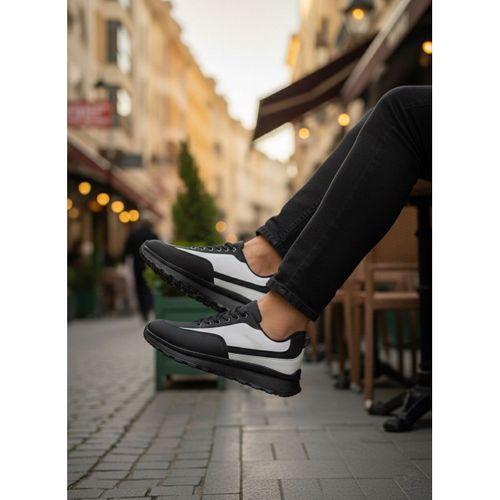 BA0246 Siyah Beyaz Parçalı Bağcıklı Yüksek Taban Günlük Erkek Ayakkabı