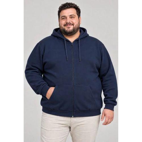 Erkek Battal Büyük Beden Üç İplik İçi Şardonlu Kapüşonlu Tam Fermuarlı Kışlık Sweatshirt - Lacivert