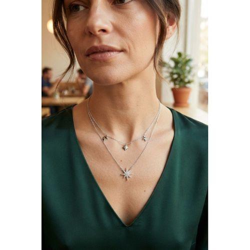 Pirinç Gümüş Renk Zirkon Taşlı Kutup Yıldızı Model 2'li Kadın Kolye
