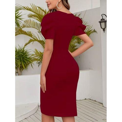 Kadın Kısa Kollu Kruvaze Yakalı Asımetrık Kesım Detaylı Kısa Ithal Krep Elbise